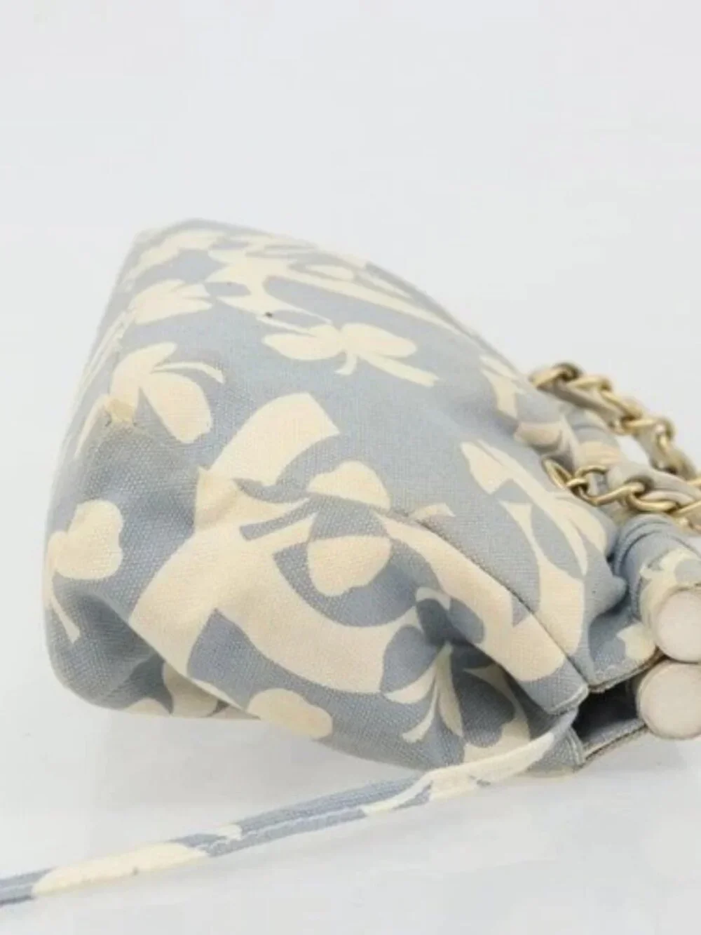 CHANEL COCO Mark Chain Shoulder Bag Canvas Light Blue Gold CC Auth YKZ826A